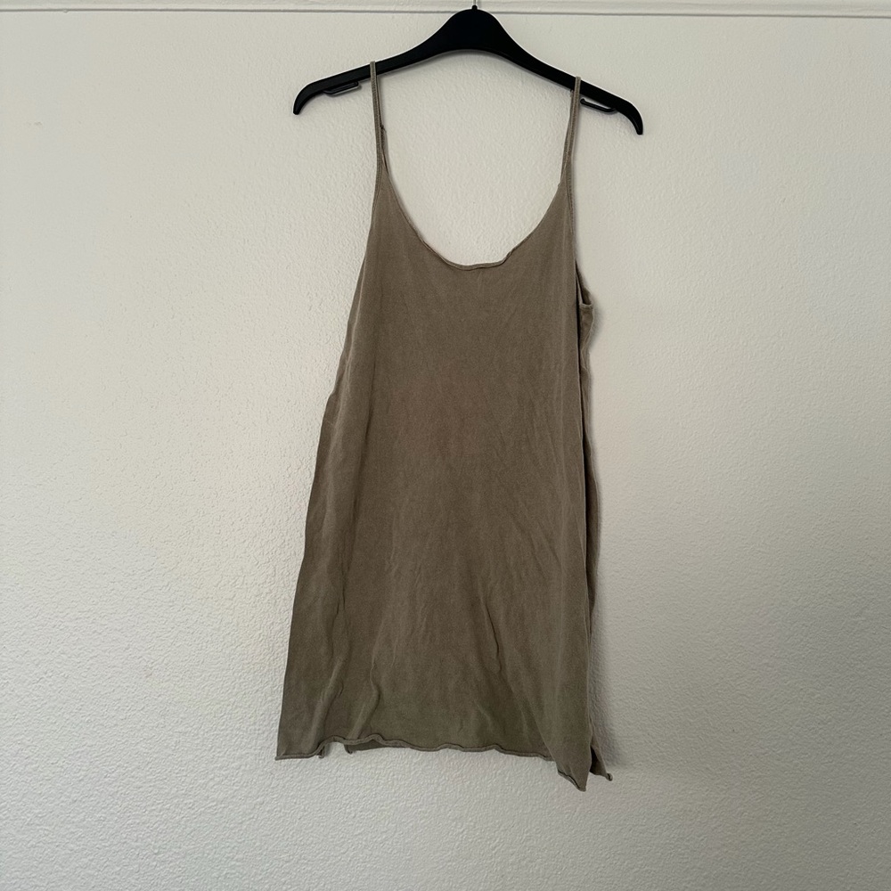 Out from Under Lightweight Olive Slip Tank Mini Dress Slip Layering Cami sage